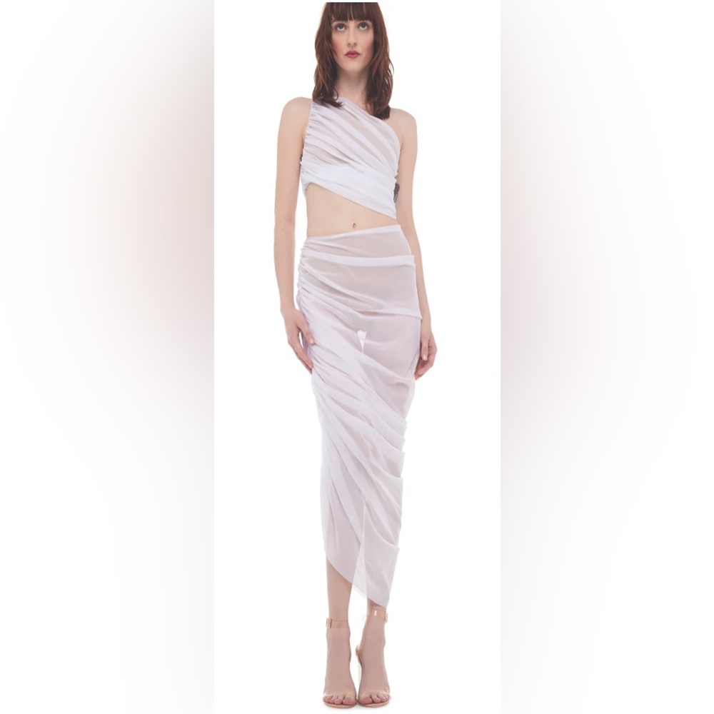 Norma Kamali Diana Long Skirt Snow White Sheer Mesh Ruched XXS